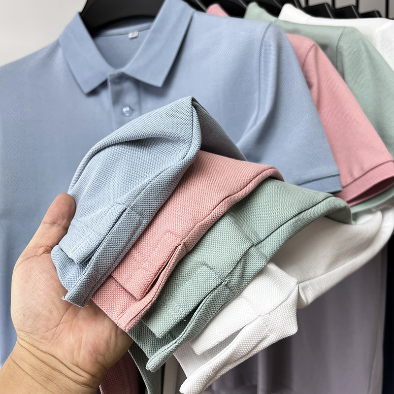 （下摆开叉)100%纯棉polo衫短袖高端纯色上衣服男士夏季翻领t恤潮