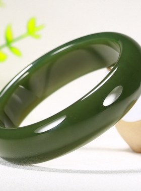 【久龙玉器】天然保真 新疆和田玉且末蓝手镯和田玉手镯77.26