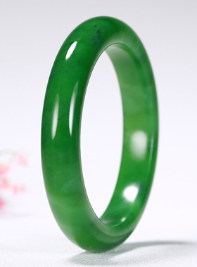 【久龙玉器】收藏级正品花猫苹果绿和田碧玉手镯和田手镯49.32g