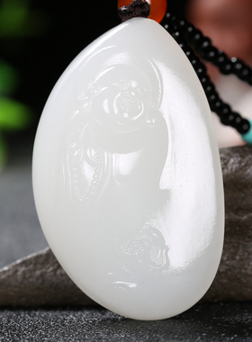 久龙玉器】天然臻品和田玉龙河羊脂玉挂件和田玉吊坠笑佛35.42