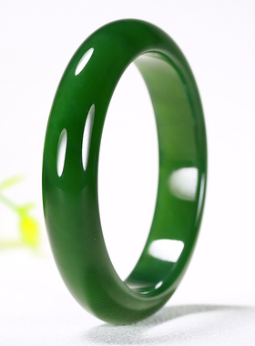 久龙玉器】平安手镯苹果绿7号坑和田玉碧玉手镯和田手镯50.35g