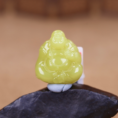 【久龙玉器】天然臻品和田玉若羌黄玉挂件和田玉吊坠笑佛21.6