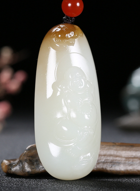 久龙玉器】天然红糖白肉和田且末糖羊脂玉挂件和田吊坠佛35.10