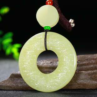 久龙玉器】天然和田玉若羌黄玉吊坠和田玉挂件必定有福42.8851