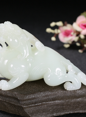 【久龙玉器】收藏级天然和田玉龙河羊脂玉把件和田把件貔貅295.5