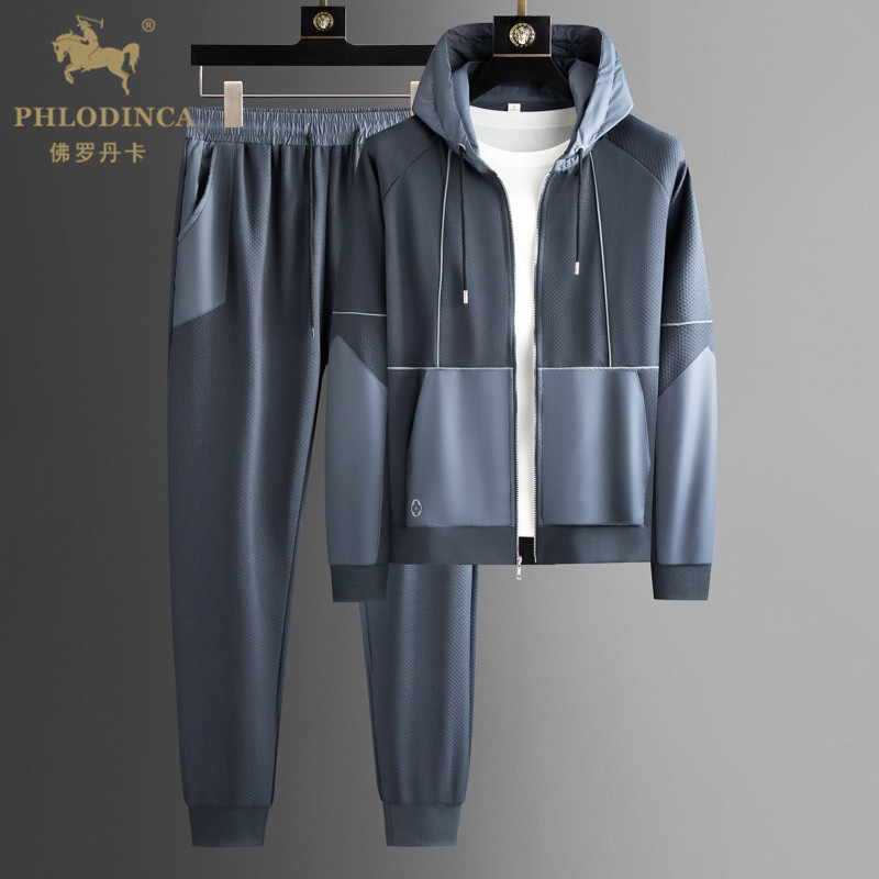 PHLODINCA 春秋连帽卫衣运动套装男蜂窝网眼透气速干跑步服两件套