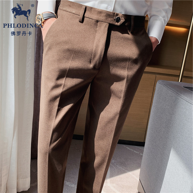 PHLODINCA 青年加厚保暖毛呢西裤男秋冬季直筒休闲西装九分裤子潮