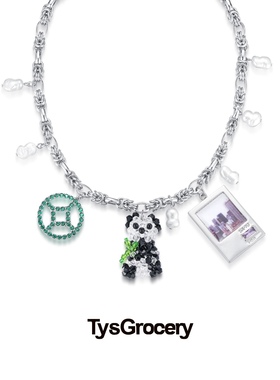 TysGrocery A/W23 PRAY 回忆影像手工编织水晶珍珠熊猫项链