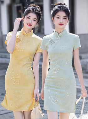 黄色短款旗袍2026夏季新款改良年轻少女小个子中式连衣裙显瘦日常