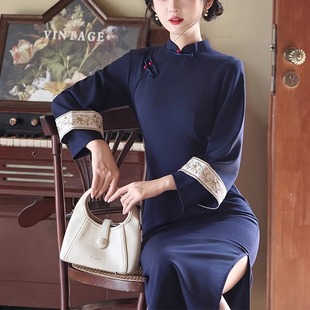 民国风改良长袖旗袍女2025秋季新款天丝麻年轻款新中式连衣裙日常