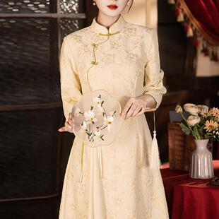 白色改良越南奥黛旗袍年轻款新中式订婚礼服裙少女冬季茶服中国风