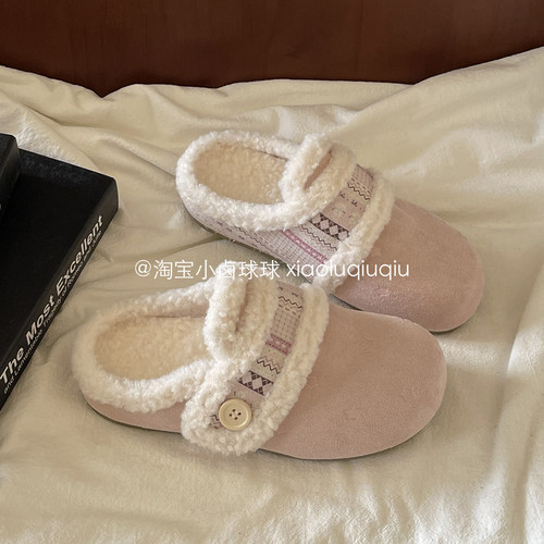 小卤球球2025新款冬季加绒半拖鞋外穿保暖勃肯鞋女鞋二棉鞋休闲鞋