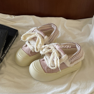 小卤球球二棉鞋女冬季厚底小白鞋子2025新款今年流行爆款加绒板鞋