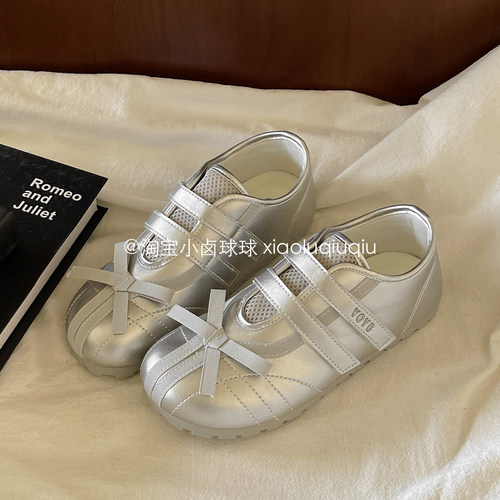 小卤球球 银色蝴蝶结芭蕾鞋子女ins潮百搭小众玛丽珍2026新款单鞋