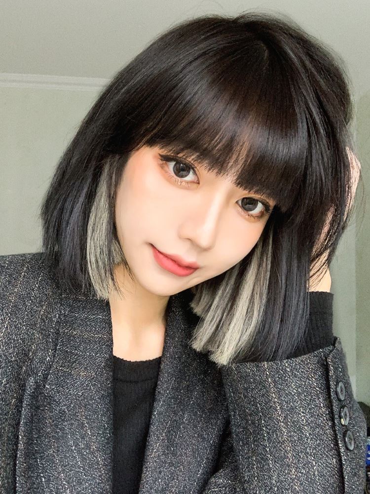 假发女短发网红挂耳染锁骨发lisa同款bobo头仿真人发丝自然全头套