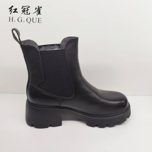 红冠雀女鞋冬季新款时装靴厚底皮毛一体保暖短靴女棉鞋67221Y