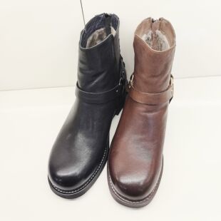 涵诗菲尔2024冬款专柜正品牛皮圆头中跟女短靴子6609-1