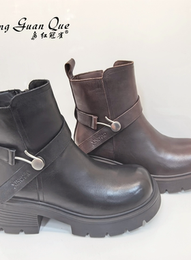 红冠雀女鞋2025冬季新款时尚百搭女棉鞋时装靴柔软女短靴1062-F