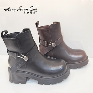 红冠雀女鞋2025冬季新款时尚百搭女棉鞋时装靴柔软女短靴1062-F