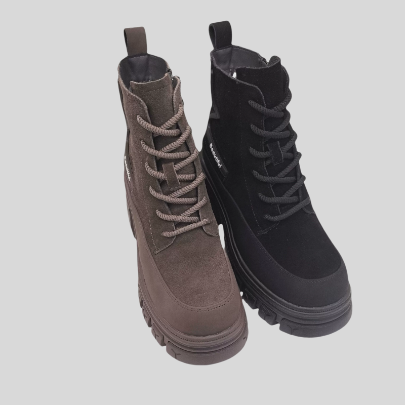 沙秀纯皮女靴2024松糕厚底薄绒短靴系带大棉马丁靴羊猄皮靴1-173,女鞋,马丁靴,淘宝优惠券,粉丝福利购,淘宝优惠卷