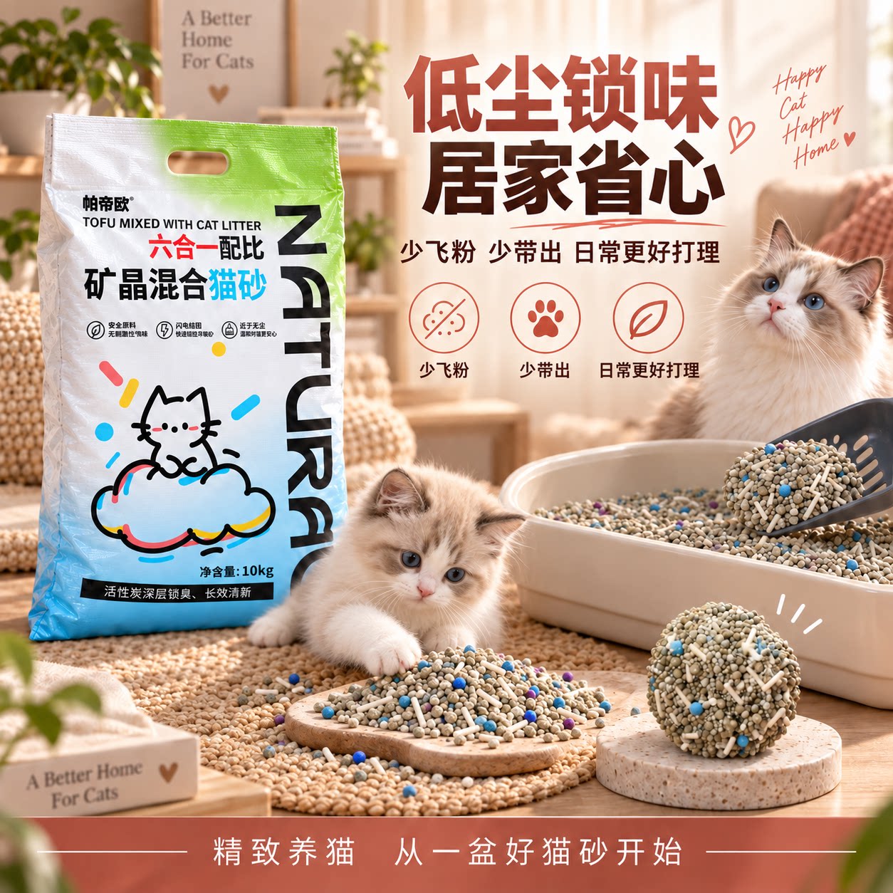 混合猫砂低尘不粘底除臭结团快豆腐膨润土活性炭新升级混合猫砂