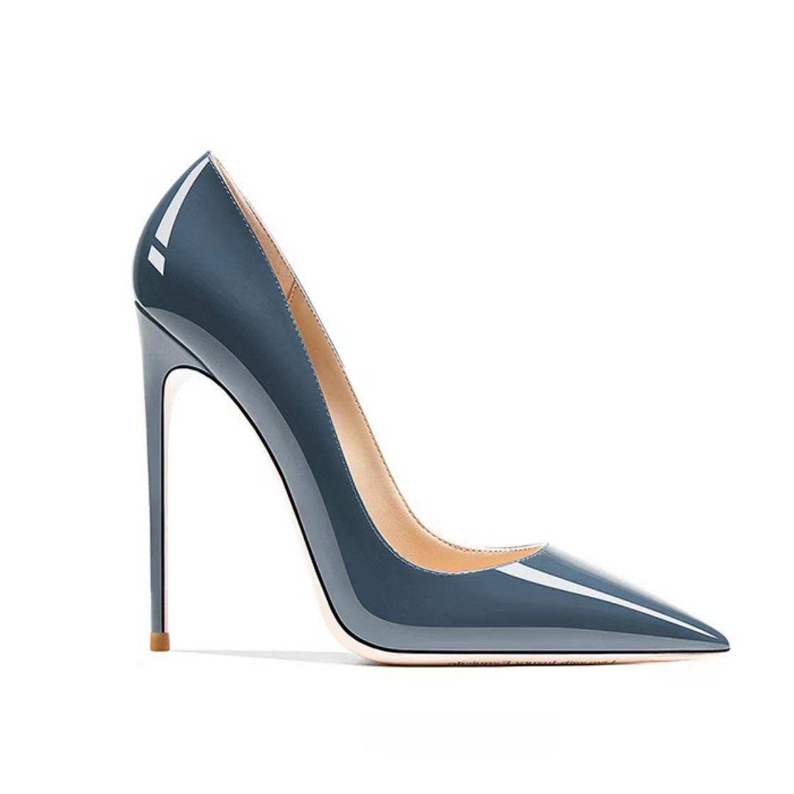 新款成都外贸升级尖头浅口漆皮12厘米超细婚礼宴会高跟鞋浅口单鞋