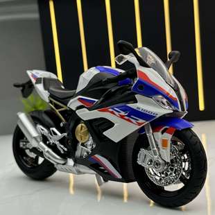 华行合金车模1:12宝码S1000RR摩托车发声灯光玩具车音乐模型摆件