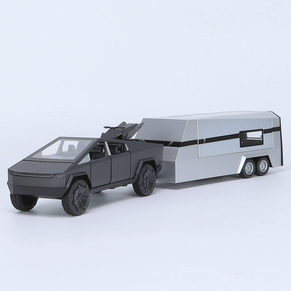 新款 车致401盒装露营皮卡房车1/32仿真儿童声光合金车模型玩具