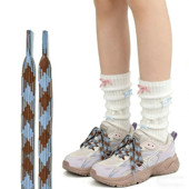 适配美津浓diy蓝棕色鞋 带扁平蓝咖色交织花纹帆布鞋 带女 鞋 小白鞋