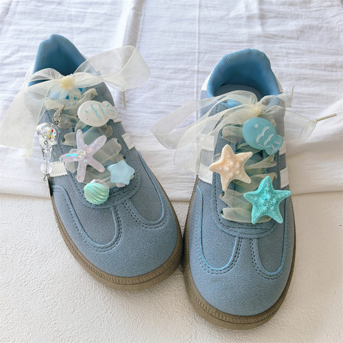 适配韩版德训鞋海星扣高级感芭蕾风纱带海洋风小鱼贝壳鞋花装饰品