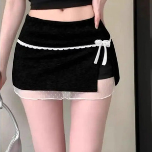 小众蝴蝶结蕾丝拼接半身裙夏季 辣妹包臀短裙百搭高腰a字裙子女ins
