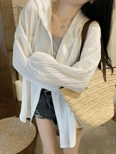 设计感胖MM长袖 薄款 防晒衣夏季 开衫 外套女 宽松百搭连帽中长款 大码