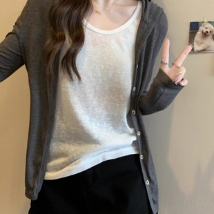 防晒外套春秋外搭宽松薄款 女2025小众新款 上衣潮 连帽针织开衫 长袖