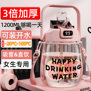 双饮大肚杯女生高颜值水杯大容量2025新款 吸管杯子儿童水壶便携瓶