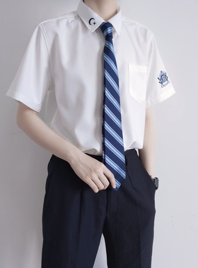 【刺篇】破星 原创日系jk/dk制服短袖深蓝色刺绣学院风衬衫男女款