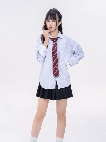 jk制服条纹宽松长袖衬衫防晒衬衣