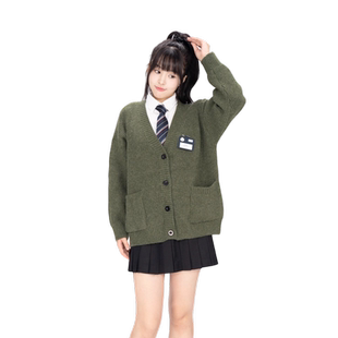 【刺篇】男女学院风绿色加厚针织开衫毛衣外套秋冬jk宽松软糯上衣