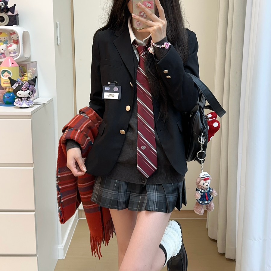 【刺篇】JK制服正版校供感黑色绀色西装学院风外套格裙衬衫套装女