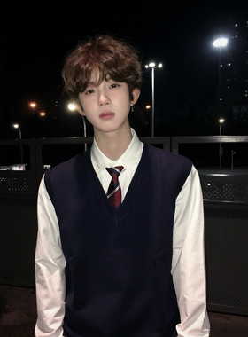 【刺篇】dk制服学院风马甲基础款纯色针织V领套头背心毛衣男坎肩