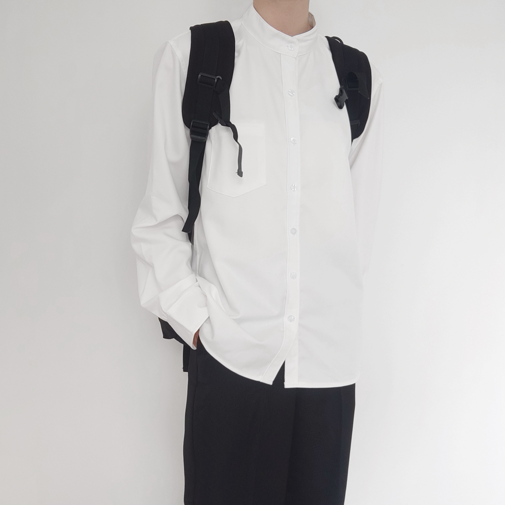 【刺篇】日系dk制服基础白色长袖衬衫秋季立领诘襟衬衣上衣男新款