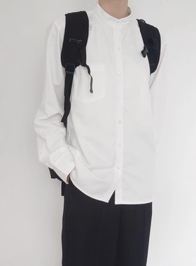 【刺篇】日系dk制服基础白色长袖衬衫秋季立领诘襟衬衣上衣男新款
