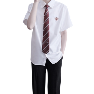【刺篇】日系原创DK制服赫赤刺绣休闲短袖白衬衫男士衬衣夏季男款
