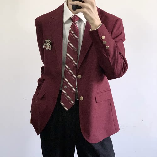 【刺篇】dk学院风红色蓝色男生制服西装成人礼西服外套学生全套装
