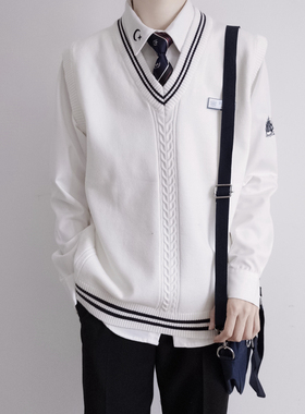 【刺篇原创】铸谷 jk/dk制服正版条纹针织背心毛衣秋冬休闲新款