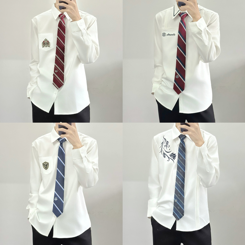 【刺篇】dk制服学院风正版男士白色长袖衬衫学生西服内搭衬衣春秋