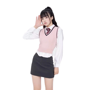 【刺篇】月辉jk日系学院风针织修身显瘦毛衣马甲背心衬衫裙子套装