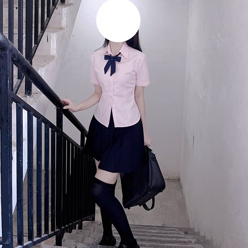 刺篇显瘦jk基础款收腰短袖衬衫女