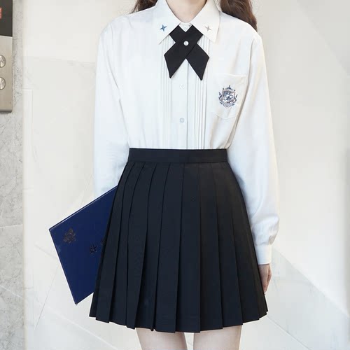 jk原创刺绣基础款风琴褶长袖衬衫