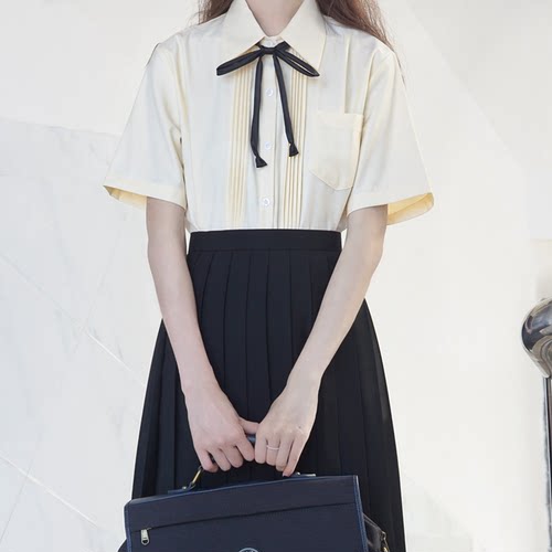 刺篇JK制服学院黄色短袖衬衫女