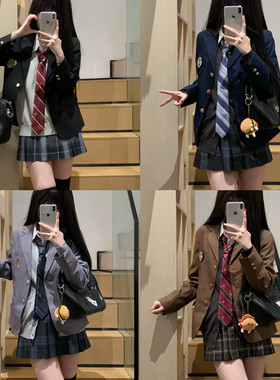 【刺篇】jk制服校供感西服秋冬西装毛衣衬衫格裙学生叠穿套装